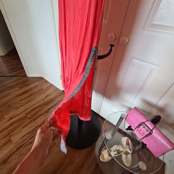 Embroidered Flower Large Pink Long Dress - Side Slits Pink Formal Dress - Picture 10 of 12